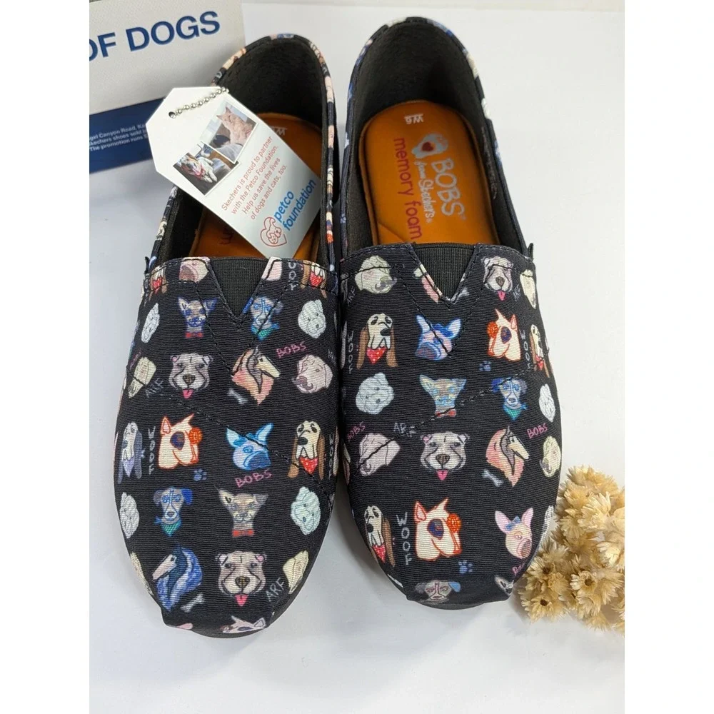NIB POSH PUPS😍Skechers BOBs for Dogs Slip-On Sz 6 Flat‎ Memory Foam Shoes Black